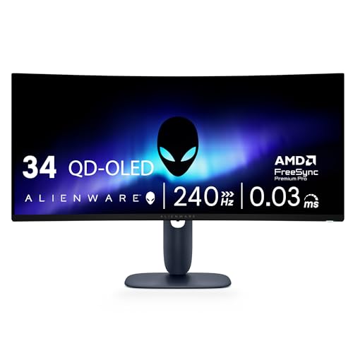 Alienware 34 240Hz QD-OLED Moniteur de Jeu incurvé - AW3425DW - 34,2 WQHD (3440 x 1440) 240 Hz 0,03 ms, Courbe 1800R, AMD FreeSync Premium Pro, VESA AdaptiveSync, VESA DisplayHDR TrueBlack 400
