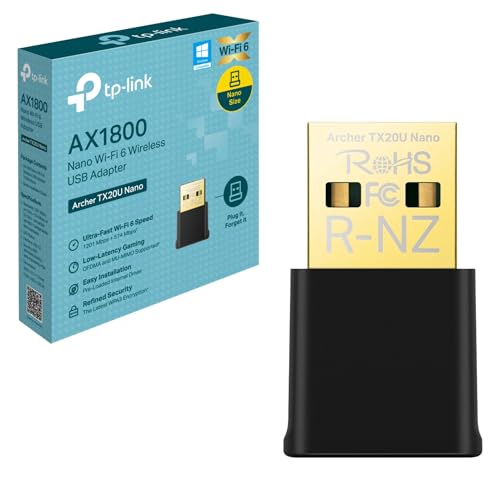 TP-Link Archer TX20U Nano AX1800Mbps WiFi 6 Adaptateur USB MU-MIMO sans fil, dongle WiFi rapide, adaptateur USB sans fil double bande pour PC, jeu à faible latence, sécurité améliorée