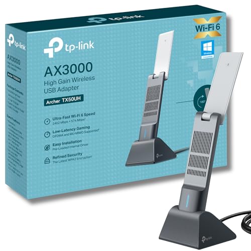 TP-Link Archer TX50UH AX3000 Dongle WiFi, WiFi 6 Double Bande sans Fil, Adaptateur WiFi USB pour PC, Couverture Plus Large, dongle WiFi USB, Latence Faible et Haute efficacité, USB 3.0, Prise en