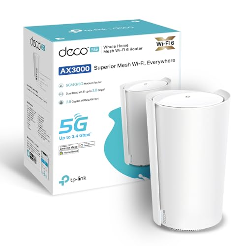 TP-Link Routeur 5G Deco X3000-5G Mesh Routeur WiFi 6 Bi-Bande AX3000Mbps, Port 2.5G, 2 Ports Gigabit, WiFi Mesh Box 5G SIM, Configuration Facile, Déverrouillé comptabile Toute Nano SIM