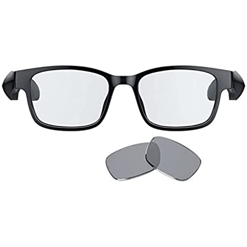 Razer Anzu - Lunettes à filtre anti-lumière bleue ou lunettes de soleil audio (Rectangle, Large) (Son à faible latence, Conception IPX4 résistante à l’eau, Micro intégré et haut-parleurs) Noir