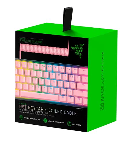 Razer Upgrade-Set avec capuchons de touches PBT câble spiralé (120 touches PBT Doubleshot, câble USB-C vers USB-A, câble en fibre tressée) US Layout | Quartz