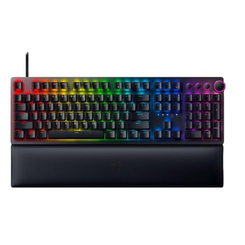 Razer Huntsman V2 (Purple Switch) – Clavier de Jeu Optique Pratique sans Latence (commutateurs optiques cliquets, doubleshot PBT, Repose-Poignet) QWERTZ DE-Layout | Noir