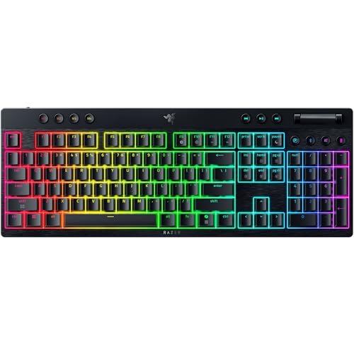 Razer BlackWidow V4 Low-profile HyperSpeed - Clavier gaming mécanique low-profile sans fil (BT, Molette multifonction et 3 Boutons) Interrupteur vert | QWERTY Clavier US