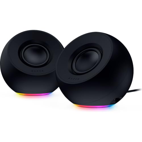 Razer Mako X - Enceintes de Bureau RGB - Haut-parleurs Large Bande de 2,75 Pouces - Radiateurs passifs - Éclairage Chroma RGB par Le Dessous - Son Surround 7.1 | Noir