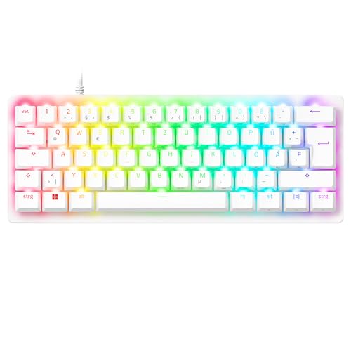 Razer Huntsman V3 Pro Mini Clavier Optique E-Sport 60 Format – Snap Tap déclencheur Rapide (Touches modificatrices Multi-usages, Touches PBT Doubleshot) Disposition Allemande | Blanc