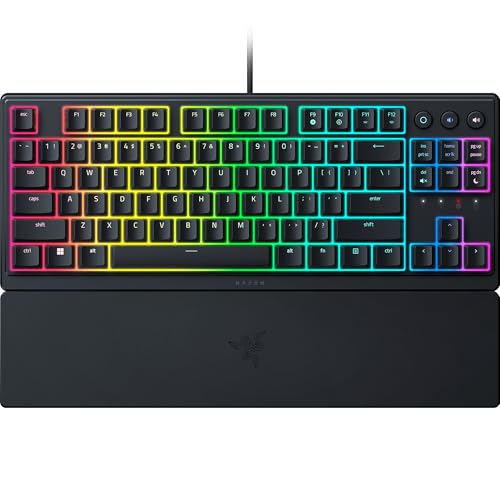 Razer Ornata V3 TKL Clavier de jeu touches discrètes commutateurs à membrane mécanique Touches revêtues anti-UV Touches multimédia rétroéclairées Éclairage RVB 8 zones Résistant aux éclabo
