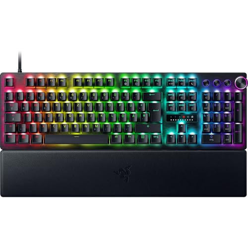 Razer Huntsman V3 Pro - Clavier Optique analogique e-Sport Snap Tap déclencheur Rapide (Mode feu Rapide, Bouton Rotatif Multifonction, Touches PBT Doubleshot) Disposition Allemande | Noir