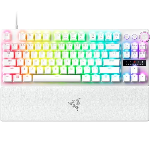 Razer Huntsman V3 Pro Tenkeyless - TKL Gamer-Clavier PC Esports Optique analogique (réglages intégrés, molette Multifonctions avec 2 Touches dédiées, Capuchons en PBT) Clavier US QWERTY | Blanc