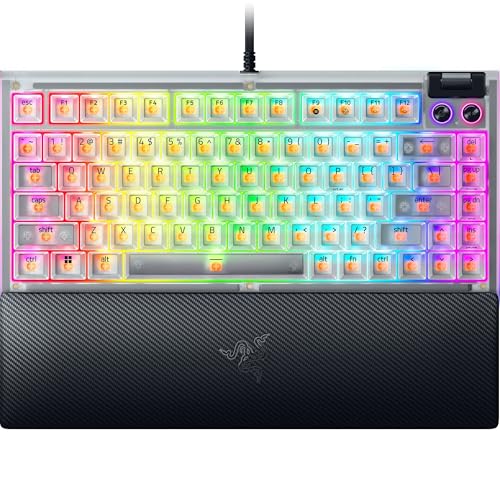 Razer BlackWidow V4 75 Phantom White - Clavier Gaming mécanique Hot-Swap - Commutateurs tactiles Orange - Rouleau multimédia 2 Touches multimédia dédiées - Clavier US | Édition Phantom White
