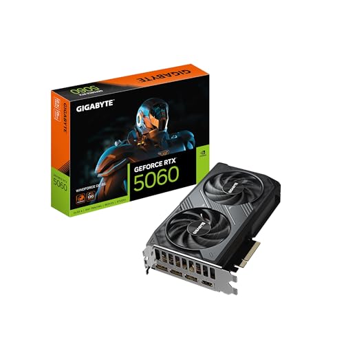 GIGABYTE Carte Graphique GeForce RTX 5060 WINDFORCE OC 8G, système de Refroidissement, 8 Go 128 Bits GDDR7, PCIe 5.0, fabriquée par NVIDIA, DisplayPort et HDMI - Interface de Sortie vidéo