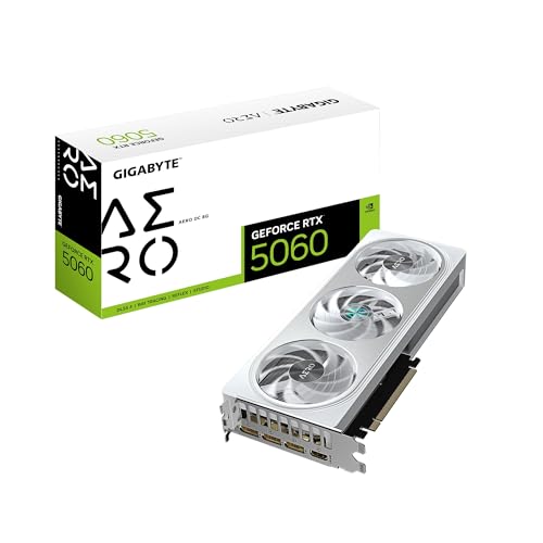 GIGABYTE GeForce RTX 5060 Aero OC 8G Carte Graphique 8 Go 128 Bits GDDR7, PCIe 5.0, système de Refroidissement WINDFORCE, Carte vidéo GV-N5060AERO OC-8GD
