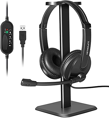 Kithouse Casque PC avec Micro USB - Casque de Bureau - avec Carte de réduction du Bruit - pour Skype, Webinar en Ligne, Call Center d'appels, vidéoconférence - avec Support pour Casque