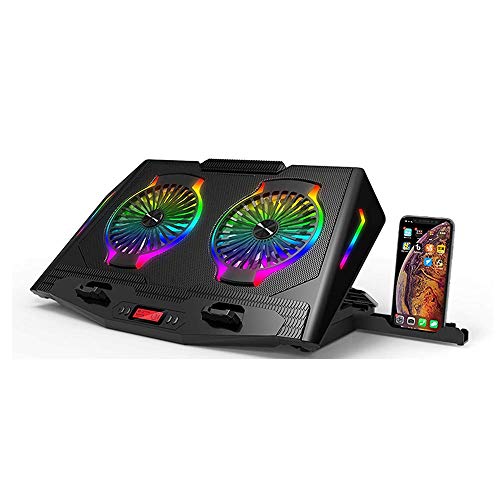 NCRD Pad de refroidissement for ordinateur portable 2 ventilateurs jusqu'à 17 pouces Bloc-notes lourds, 2 USB Ports, Rvb, 6 Stands hauts, 2 USB Ports, LED Cooler de l'ordinateur portable de jeu d'écra