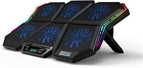 Corsehild Tapis de refroidissement for ordinateur portable, refroidisseur for ordinateur portable jusqu'à 17 pouces, 6 ventilateurs avec lumière bleue, 7 réglages de hauteur, 2 ports USB et lumière LE