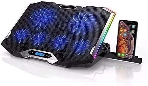 Corsehild Coussin de refroidissement, support de refroidisseur for ordinateur portable de jeu, 6 ventilateurs de refroidissement silencieux, réglable en hauteur, deux ports USB, convient aux ordinateu