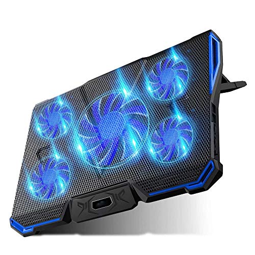 12-17 inch Gaming Laptop Cooler Cooling Pad 5 Quiet Fans USB Powered Blue LED Light 7 Level Adjustable Mount Stands