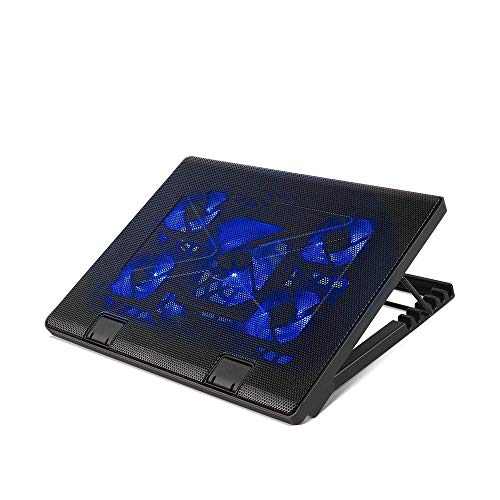 Laptop Cooling Pad - 5 Fans Cooler - No More Overheating - Increase Your PC Performance and Life Expectancy - Ventilated Support for Laptop - Gaming Stand to Reduce Heating with 2 USB Ports Blue