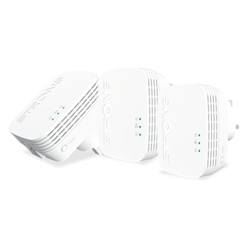STRONG Kit de démarrage Adaptateur CPL AV1000 Mini POWERL1000TRIMINIUK, Lot de 3, portée jusqu'à 300 m, Aucune Configuration requise, Prise Britannique, Blanc