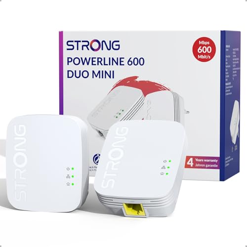 Strong CPL AV600 Mbps, Box CPL HomePlug AV2, Plug Play avec Bouton Pair, Port Ethernet 100 Mbps, Mode économie d’énergie, Design Miniature, Idéal pour Multi-TV, Kit de 2 (PL600M)