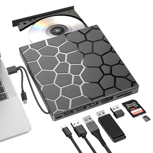 Carehabi Lecteur CD DVD Externe pour PC USB 3.0 et Type-C CD DVD -RW Graveur Enregistreur Transmission Rapide Câble USB Intégrée pour Windows 7 8 10 11,Vista,Linux,Laptop,Desktop