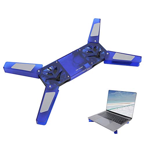 Support de Refroidissement pour Ordinateur Portable Portable, Coussin de Refroidissement Pliable à Double Ventilateur avec câble USB, adapté aux Ordinateurs Portables de différentes Tailles(Bleu)