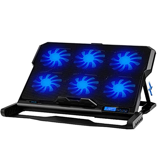 Laptop Cooling Pad 6 Cooling Fans and Double USB Cooler with Light LCD Display Notebook Stand for 12-16 inch