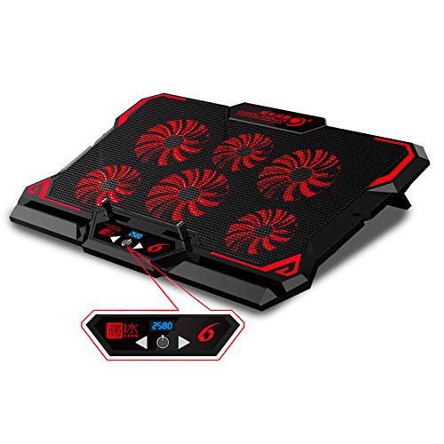 Ventilateur Pc Portable Refroidisseur Ordinateur Portable 17 Pouces Gaming Laptop Cooler Six Fan LED Screen Two Port USB 2600Rpm Laptop Cooling Pad Notebook Stand for Laptop-Rouge