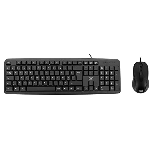 Pack 2 en 1 clavier et souris filaires, idéal pour le bureau ou le télétravail. Le clavier est équipé de touches confortables et résistantes, et inclut un pavé numérique. La souris possède une forme ergonomique et peut être utilisée par les droitiers comme les gauchers.