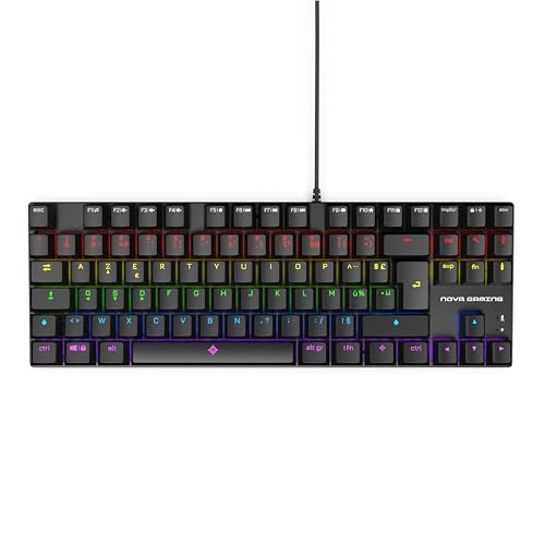 Produit Le clavier filaire TKL 100 gaming de la marque NOVA GAMING est AZERTY et doté de 84 touches mécaniques. Son clic mécanique offre de meilleures sensations pendant vos parties de jeu. Frappe réactive et Switchs Rouges Le clavier SCULPTOR est conçu de manière à avoir la meilleure performance. Il est doté de Switchs Rouges, les meilleurs pour tous gamers, ce qui vous permet de jouer en silence et avec une parfaite fluidité de frappe. Rétroéclairage RGB 12 animations Personnalisez votre espaces Gaming grâce aux 12 animations LED intégrées au clavier. Ses 3 vitesse d’animations et de luminosité permettent d’adapter votre set-up à n’importe quelle situation. Baissez la luminosité si vous jouez tardivement et augmenter la vitesse pendant vos parties les plus intenses. 25 touches anti-ghosting Grâce à leurs fonctions anti-ghosting, vous pouvez appuyer sur plusieurs touches de votre clavier NOVA GAMING en même temps sans qu’il n’y ait de bugs d’interprétations ou d’actions. Cela permet à tous gamers une meilleure performance. 12 raccourcis Le clavier SCULPTOR propose aussi 12 touches raccourcis multimédias. 1.5m de longueur Le câble en nylon tresse de 1.5 mètre est conçu pour être robuste et fiable. Sa finition en nylon tresse assure une protection accrue contre les torsions et garantie une connexion stable et fiable. Compatibilité pour Windows et Linux.