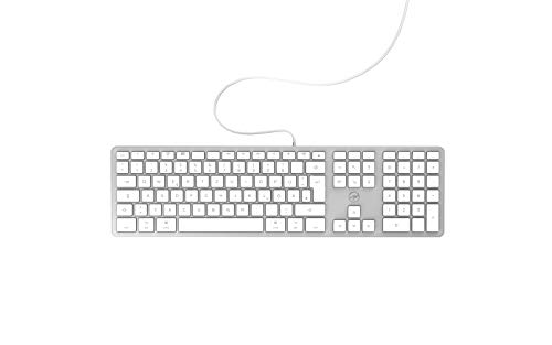 Mobility Lab Touch Mac de clavier filaire avec un design fin et élégant pour le bureau et la maison. Spécialement conçu avec le clavier QWERTZ allemand souple et avec pieds réglables pour une sensation fraîche, agréable. Touches plates et reaktionsschnelle. Support touches pour réglage du volume, mode silencieux et sommeil ainsi qu'un bouton d'Internet améliorer la productivité Clavier est lié par un cble USB à un ordinateur. Installation rapide et facile sans pilote. Grce au matériau de haute qualité ce clavier avec cble offre une longue durée de vie.