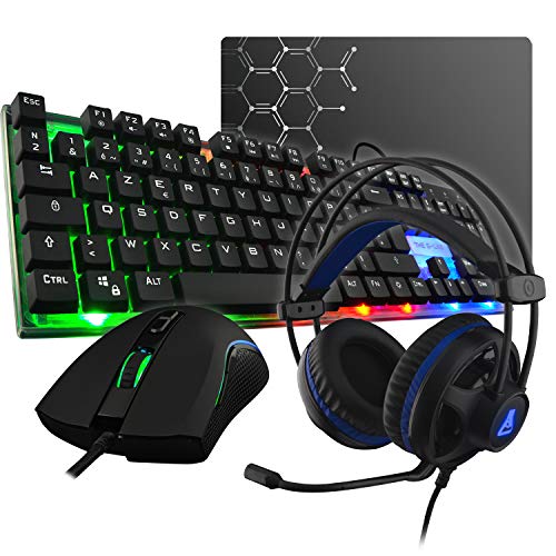 UN PACK GAMING COMPLET ACCESSIBLE À TOUS. Le Combo Gallium E est un pack gaming 4 en 1 idéal pour tous les gamers qui souhaitent un équipement complet à prix abordable par tous. Ce pack gaming est recommandé pour les jeux comme Fortnite ou Minecraft. Le Combo Argon E sera votre meilleur compagnon de jeu. L’ensemble des périphériques du Combo Argon E sont compatibles sur PC, PS4, Xbox One et Mac et sont garantis 2 ans. En cas de problème, notre SAV vous répondra en français en 24h. CLAVIER PERFORMANT RÉTRO ÉCLAIRÉ. Clavier gamer 105 touches avec