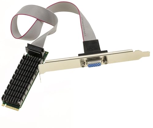 Se monte sur le port M.2 des PC (M ou B M), de type PCIe et permet de raccorder un autre écran à l'ordinateur. Carte graphique de type 2D, pour applications bureautiques ou visionnage de vidéos. Ne conviendra pas pour les jeux vidéo. Compatibilité WINDOWS 8, 10, 11 et Server 2016 2019 2022 2025 (32 64). Linux RedHat SUSE Solaris. Carte M2 au format 2280 avec radiateur, conviendra pour les emplacements 2280 et 22110. CHIPSET Aspeed AST2400. Protocole M2 PCIe 1.1. Fiche VGA DB15 sur équerre arrière (équerres low et high profile fournies). Compression vidéo YUV444 YUV420. Qualité de compression 24 bits. Consommation maximale 2.7W (Standby 1W, Sleep 0.5W). Dimensions 22 x 80 x 7.1 mm. Prise en charge des résolutions jusqu'à 1920x1200 à 60Hz. Support des écrans larges dans les résolutions suivantes -WXGA 1280x800 32 16bpp@60Hz -WXGA 1440x900 32 16bpp@60Hz -WSXGA 1680x1050 32 16bpp@60Hz -FullHD 1920x1080p 32 16bpp@60Hz.
