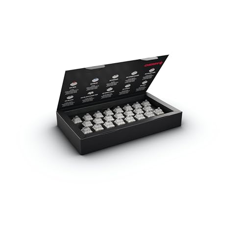 23 de vos commutateurs CHERRY préférés dans une boîte Équipez vous-même votre clavier mécanique avec votre sélection de commutateurs CHERRY MX préférée et tapez selon vos préférences CHERRY MX RGB SPEED SILVER Switches Caractéristiques de commutation linéaire sans point de pression, force d'actionnement de 45 cN, pré-course de 1,2 mm, course totale de 3,4 mm, pas de bruit de clic Durable et fiable Contacts CHERRY Gold-Crosspoint (insensibles à la poussière et à la saleté), plus de 100 millions d'activations par commutateur sans perte de qualité, puissance de commutation durablement fiable Qualité unique « Made in Germany » Original MX RED Switches, développés et fabriqués en Allemagne pour une sensation de frappe incomparable et un haut niveau de précision Commander en toute tranquillité Les commutateurs sont bien fixés dans la boîte, qui empêche les broches de contact de se déformer pendant l'expédition - un autre avantage Emballage en pur carton pour réduire la quantité de déchets