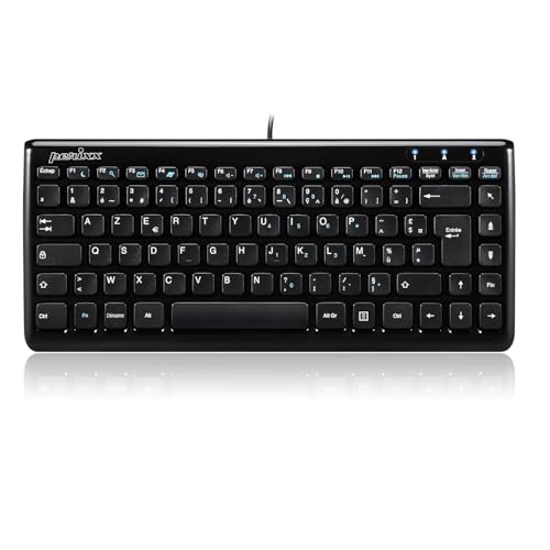MINI CLAVIER - Clavier 60 . Le Periboard-407 est un mini clavier avec touches chiclet noir. Son câble de 1,5 mètre permet une connexion fiable via un port USB libre de votre ordinateur. Dimensions 32 x 14.1 x 2.5 cm TRAVAILLEZ ET JOUEZ – Clavier multifonctions. Grâce à ces 11 touches de raccourcis, le Periboard-407 est votre meilleur allier pour travailler efficacement ou pour gérer vos projets personnels. Un contrôle facile de l’audio, de la vidéo, accès à internet, e-mail en 1 seul clic. Pour activer et désactiver Num Lock, appuyez sur Fn et NumLk. Ainsi vous activez les chiffre imprimés en bleus sur la partie droite du clavier. QUALITATIF ET DURABLE - Le clavier est conçu avec du matériel ABS de haute qualité et ses touches à membranes sont résistantes. C’est la solution idéale pour le bureau et les petits espaces de travail à la maison. CONNEXION FACILE – Clavier prêt à l’emploi Plug-and-Play. Branchez votre Periboard-407 à votre ordinateur avec le câble USB est c’est parti vous pouvez vous lancer ! SYSTEMES REQUIS - Win XP, Vista, 7, 8 et 10. Le colis contient 1 Clavier, son Manuel d'utilisation. 24 mois de garantie.