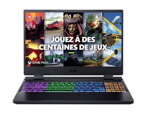 GAMING D'ÉLITE Dominez le jeu avec le PC portable gaming Acer Nitro 5 équipé du processeur Intel Core i7-12650H, de la carte graphique NVIDIA GeForce RTX 4060, 16 Go RAM DDR4 et 1024 Go SSD INTENSITÉ VISUELLE Notebook gamer avec un écran de 15,6 pouces Full HD IPS (1920 x 1080) ComfyView Dalle Mate sans reflet, pour des couleurs réalistes et des images brillantes, et technologie BlueLightShield pour atténuer la lumière bleue LIBERTÉ DE JEU Profitez d'un jeu fluide, sans latence ni effet de ghosting sur le pc gaming Acer Nitro 5 avec un taux de rafraîchissement de 144 Hz et un temps de réponse rapide pour des images éclatantes et nettes RÉGULATION DE TEMPÉRATURE Refroidissement à deux ventilateurs, entrées d'air doubles et quatre sorties d'aération. Utilisez l'application NitroSense pour un contrôle supplémentaire et gérez la vitesse des ventilateurs, l'éclairage et bien plus GARDEZ LE CONTRÔLE Ce laptop gaming est équipé d'un clavier rétroéclairé RGB à 4 zones et de la technologie Acer NitroSense pour contrôler les fonctions essentielles du système et jouer sans problème
