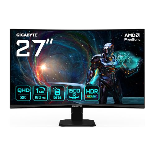Panneau VA incurvé de 27 pouces avec résolution QHD Taux de rafraîchissement de 180Hz, temps de réponse de 1ms Saturation des couleurs 122 sRGB Profondeur des couleurs 8 bits Design ergonomique Réglages d'inclinaison Prend en charge AMD FreeSync, Eyesafe 2.0 et HDR Ready