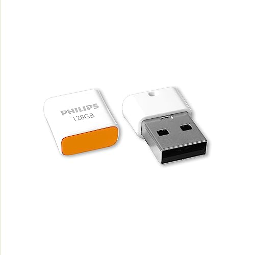 Transfert de données avec High Speed clé USB 2.0 le Pico High Speed clé USB 2.0 garantit une sauvegarde et un transfert rapides des fichiers (multimédia) tels que les photos, les vidéos et les fichiers MP3. Avec une capacité de stockage de 128 Go, vous avez assez de capacité pour stocker plus de 36.000 de vos photos préférées ou 22.000 fichiers de musique MP3*. Idéal également pour stocker et partager des fichiers volumineux tels que des films 4K et Full HD. *) Basé sur des photos compressées jpg 10MP et des fichiers MP3 de 3 minutes (256kp s, taille 5,7 Mo). Design ultra-compact grâce à sa taille, vous pouvez facilement laisser la clé de mémoire connectée au port USB de votre ordinateur portable, même lorsque vous êtes en déplacement et que vous l'utilisez avec des téléviseurs intelligents ou des systèmes audio de voiture. Boîtier compact transfert de données super rapide dans un boîtier super compact seulement 1,5 x 2,3 x 0,8 cm. Livraison Philips Pico High-Speed Clé USB 2.0 Flash Drive 128 Go, simple et fiable à utiliser, convient comme mémoire de sauvegarde, blanc orange