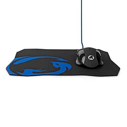 Souris à 6 boutons avec une résolution optique allant jusqu'à 7 200 ppp Tapis de souris à surface lisse en microfibre avec base antidérapante pour des performances optimales Taille du tapis de souris 287 x 244 x 3 cm Câble tressé durable pour une expérience de jeu prolongée
