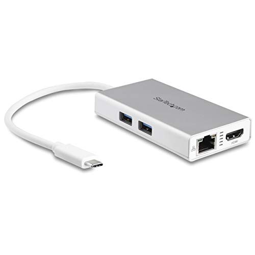 DOCK DE VOYAGE 4-EN-1 L'adaptateur multiport USB-C dispose d'une sortie vidéo HDMI 4K 30Hz UHD pour un seul écran, de 2 ports USB-A 3.0 (5Gbps), d'un port Gigabit Ethernet (GbE) et d'un port de charge Power Delivery 2.0 de 60W CÂBLE EXTRA LONG Le câble de 25cm de la mini station d'accueil USB-C argentée et blanche portable offre une portée étendue pour réduire la tension du port connecteur sur les appareils 2-en-1 ou les ordinateurs portables sur des supports élévateurs COMPATIBILITÉ GÉNÉRALE Adaptateur multiport USB C pour les ordinateurs portables, ultrabooks, Chromebooks, tablettes et téléphones USB-C et Thunderbolt 3 de marques telles que HP, Dell, Lenovo, MacBooks, Surface et Samsung Galaxy COMPATIBILITÉ GÉNÉRALE DES SYSTÈMES D'EXPLOITATION Grâce à la configuration automatique des pilotes, cette station d'accueil tout-en-un USB 3.1 Gen 1 Type-C prend en charge Windows, macOS, Chrome OS, Android (Galaxy S9 et plus, Pixel 3) ALIMENTÉE PAR LE PC OU UN ADAPTATEUR EXTERNE Ce dock peut être alimentée par le bus USB du PC portable ou le charger via PD-Passthrough si un adaptateur d'alimentation USB-C est connecté (12 W pour la station d'accueil et 48 W pour la charge)