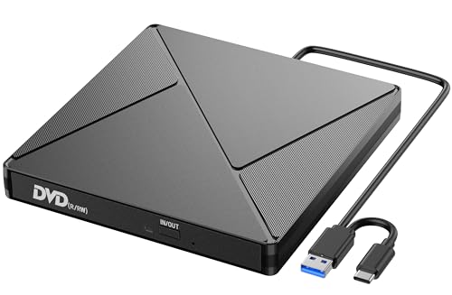 Plug Play CD Player Lecteur dvd externe usb est plug and play et ne nécessite pas l'installation de pilotes. Il suffit de connecter le port usb usb c à votre ordinateur portable de bureau et le lecteur de DVD externe sera reconnu. Utilisez le lecteur de DVD externe pour regarder des vidéos, graver des fichiers, installer des logiciels ou créer des CD de sauvegarde pour tous vos besoins de gravure et de lecture. Lecteur CD DVD Externe USB 3.0 USB C Lecteur CD DVD Externe pour PC avec interface USB 3.0 Type-C haute vitesse. Vitesses de transfert de données plus rapides (jusqu'à 5 Gbps), stables et sans latence subséquente. Rétrocompatible avec USB2.0 et USB1.1 1.0. Graver, lire de la musique et des films sans retard ni distorsion. Grande vitesse Graveur de CD externe avec technologie de gravure avancée, prend en charge les DVD R, DVD, CD-ROM, DVD-ROM, CD-R, CD-RW, etc. Vitesse maximale de lecture et de gravure de DVD-ROM de 8x vitesse maximale de lecture et de gravure de CD-ROM de 24x. Le lecteur de CD-ROM empêche efficacement la possibilité de rupture de disque pendant le processus de gravure. Il offre également une correction d'erreur stable lors de la lecture des disques CD DVD. Compatibilité Le lecteur CD PC externe est compatible avec 11 10 8.1 7 XP Vista, Linux, toutes les versions de MacOS et est le complément parfait pour MacBook Air, MacBook Pro, Dell, Lenovo, HP, Samsung, ASUS, Ordinateurs portables, Ultrabooks, Ordinateurs de bureau. Remarque (non compatible avec Windows 98). Ne fonctionne pas avec Blu ray, Chromebook, Système Ubuntu, Téléphone TV Voiture Proiettore, Tablette, iPad PS5 Xbox Switch. Remarque Le courant de fonctionnement de l'unité optique externe doit atteindre ≥ 1,5A. Si le produit ne fonctionne pas lorsqu'il et utilisé avec un ordinateur de bureau, cela peut être dû à un manque d'alimentation. Veuillez utiliser le câble d'alimentation (Fourni). Si le produit est connecté à l'avant de l'hôte. Veuillez utiliser le câble DC fourni pour l'alimentation Si vous ne souhaitez pas utiliser un câble DC, connectez le produit au connecteur situé à l'arrière de l'unité principale. Ultra mince et Portable Le graveur de DVD externe a un look élégant et raffiné. Le lecteur de DVD est équipé d'un câble de données intégré pour faciliter l'utilisation et l'Organisation, tandis que le tapis en caoutchouc antidérapant l'empêche de glisser sur le Bureau. Un lecteur DVD portable peut être conservé dans votre sac de voyage afin que vous puissiez l'emporter avec vous, le stocker facilement et le brancher à tout moment.