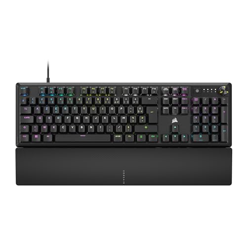 Incroyable expérience de clavier mécanique Les switchs mécaniques linéaires CORSAIR Red prélubrifiés garantissent des frappes fluides et réactives et sont améliorés par deux couches d’insonorisation pour un gaming et une frappe très satisfaisante Contrôle multimédia efficace Contrôlez le volume et bien plus encore avec une molette rotative multifonction et un bouton média programmable configurable avec iCUE Plaque supérieure en aluminium Une sublime plaque supérieure en aluminium offre un nouveau niveau de stabilité et de style Keycaps peints en ABS Les capuchons de touches peints en ABS sont robustes et résilients et ne se fissurent pas sous la pression Repose-poignet magnétique doux et amovible Un repose-poignet magnétique doux facilement amovible apporte du confort à vos mains