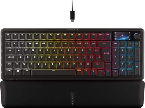 Un clavier complet avec touches fléchées, pavé numérique, écran LCD brillant, 6 touches G programmables et une molette rotative, le tout dans un format super compact d’une taille proche de celle d’un clavier TKL Les switches CORSAIR MGX Hyperdrive Hall Effect, ultra-rapides et sans jeu, sont dotés de tiges pré-lubrifiées, prennent en charge la double activation, offrent un rétroéclairage RGB saisissant et sont conçus pour résister à 150m de frappes Personnalisez votre clavier comme jamais auparavant grâce à un superbe écran couleur IPS de 1,9 (320 x 170), idéal pour afficher des animations personnalisées, des images, intégrer la molette rotative, et bien plus encore Bénéficiez de l'avantage lorsque les millisecondes comptent le plus grâce à l'hyper-interrogation ultra-réactive de 8 000 Hz. Éliminez le décalage d'entrée et assurez-vous que vos actions dans le jeu et vos commandes de flux sont envoyées instantanément Les commutateurs MGX Hyperdrive peuvent avoir des points d'actionnement à réinitialisation dynamique, permettant des appuis rapides qui ne nécessitent pas que le switch se réinitialise complètement