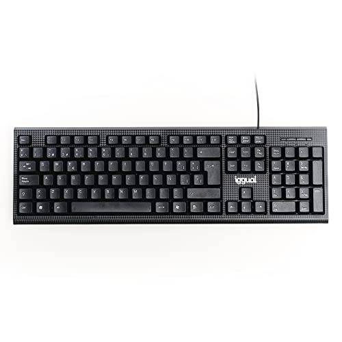 Clavier d'ordinateur filaire, c'est un clavier espagnol qui comprend 105 touches entre lesquelles les lettres « ñ » et « ç Clavier design idéal pour le travail de bureau. Vous pouvez le brancher sur n'importe quel ordinateur grâce à son câble USB de 1,4 m et qui est compatible avec Windows, Mac, Linux Clavier de bureau avec cadre de couleur noire qui est silencieux lorsque vous tapez pour ne pas gêner et agréable au toucher Dimensions 444 x 144 x 22 mm. Longueur du câble 1,40 m Idéal pour tout type d'entreprise qui a besoin d'un ordinateur avec clavier que vous pouvez brancher sans aucune difficulté