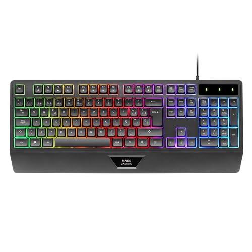 CLAVIER COMPLET H-MECH Le clavier gaming MK124 intègre la technologie H-Mech, combinant le meilleur des claviers mécaniques et à membrane Profitez de frappes précises et rapides pour une expérience fluide et efficace Clavier en langue Français ERGONOMIE AVANCÉE ET REPOSE-POIGNETS Le design ergonomique du clavier PC MK124 inclut un repose-poignets intégré, conçu pour réduire la fatigue et offrir un support optimal pendant de longues sessions de jeu ou de travail ÉCLAIRAGE FRGB RAINBOW Transformez votre setup avec l’éclairage FRGB Rainbow du clavier complet MK124, offrant des effets vibrants et une ambiance unique qui allie style et fonctionnalité TECHNOLOGIE ANTI-GHOSTING Grâce à la technologie anti-ghosting, chaque frappe est enregistrée avec précision Le clavier ergonomique MK124 de Mars Gaming garantit une réponse rapide et évite les erreurs critiques dans les moments clés COMPATIBILITÉ MULTIPLATEFORME Le clavier RGB MK124 est compatible avec Windows, Linux, Mac, PS4, PS5, Xbox One, Xbox Series X S et Nintendo Switch Que ce soit pour jouer ou travailler, ce clavier antighosting s’intègre parfaitement à votre plateforme préférée