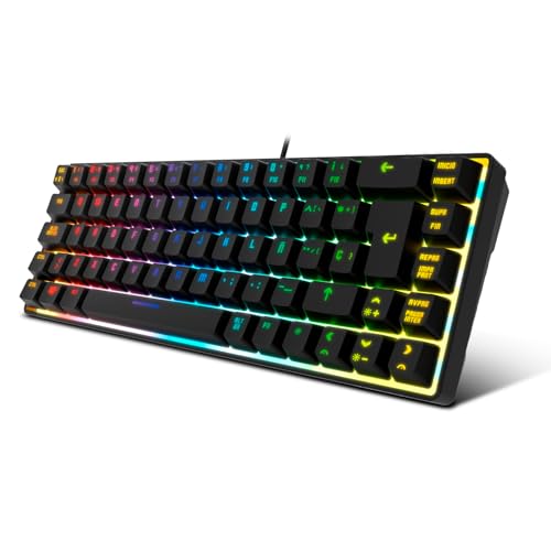Format 62 (sans pavé numérique) Clavier à membrane avec touches à profil haut Touches rétroéclairées RVB arc-en-ciel Effets de lumière multiples Mode jeu verrouillage des touches de Windows Compatibilité Windows | Mac N-19 Clavier anti-hosting