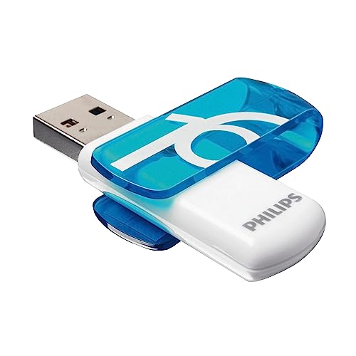 Avec 16 Go de mémoire, vous avez assez de capacité pour stocker plus de 4.500 de vos photos préférées ou 2.800 fichiers de musique MP3* , *) Basé sur des photos compressées en jpg 10MP et des fichiers MP3 de 3 minutes (256kp s, taille 5,7 Mo). Transfert de données avec USB 2.0 haute vitesse le lecteur flash USB Philips Vivid est un support rapide et fiable qui vous permet de lire et d'écrire tous vos fichiers préférés, comme les photos et les fichiers musicaux. Un indicateur LED pratique vous indique si le lecteur est correctement connecté et s'il fonctionne correctement. Le voyant clignote lors de la copie. Design pivotant le capuchon pivotant protège le port USB lorsque le lecteur n'est pas utilisé. Le stockage au format de poche qui vous permet d'emporter partout votre musique, vos vidéos et vos photos préférées. Y compris un œillet pratique pour l'attacher à un porte-clés. Livraison Philips Vivid High-Speed clé USB 2.0 Flash Drive 16 Go, avec capuchon pivotant, facile à utiliser, convient comme mémoire de sauvegarde, blanc bleu