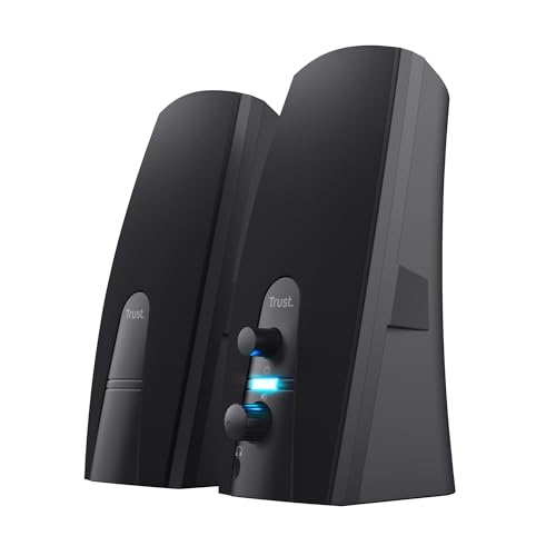 AMÉLIOREZ VOTRE SON – Avec une puissance de crête de 10 W, ces enceintes PC améliorent vos vidéos, chansons ou films grâce à un son clair PARFAIT POUR PC – Ces enceintes compactes trouvent aisément leur place sur votre bureau, ce qui vous permet de les brancher à votre PC ou ordinateur portable COMMANDES PRATIQUES – Réglez aisément le volume ou allumez et éteignez les enceintes de l'ordinateur à l'aide des commandes en façade. Vous pouvez également brancher votre casque directement sur les enceintes ALIMENTATION USB – L'enceinte USB pour PC ne nécessite pas d'alimentation secteur. Branchez simplement le câble USB sur votre ordinateur pour l'alimenter CENTRE DE DIVERTISSEMENT – Pimentez vos jeux, votre musique et vos films ou rendez le télétravail plus agréable avec Trust Almo