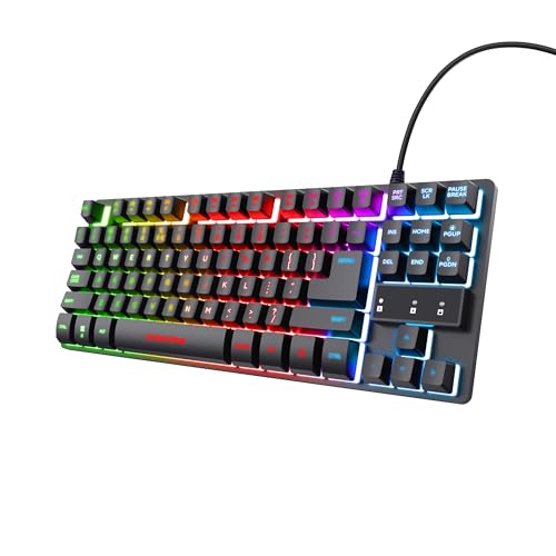 GAIN DE PLACE – Le Trust GXT 833 Thado est le plus compact ! Tenkeyless (TKL) signifie qu'il ne possède pas de pavé numérique. Cela laisse de la place pour votre souris lors des combats endiablés CONÇU POUR LE GAMING – Ce clavier gaming TKL arbore une plaque arrière en métal solide qui le rend aussi costaud que votre avatar de jeu. Prêt pour le combat ANTI-GHOSTING – Appuyez sur une touche et regardez ce qu'il se passe. Appuyez sur dix touches et admirez ! Chaque pression est enregistrée pendant le jeu grâce au N-key rollover METTEZ DE LA COULEUR – Les rétro-éclairages colorés de ce clavier gaming donnent du style. Choisissez un effet cool et laissez le clavier refléter votre personnalité CONCENTRÉ DE TECHNOLOGIE – Ce clavier est extrêmement riche un mode gaming désactive la touche Windows, tandis que 12 touches d'accès direct vous offrent un contrôle total