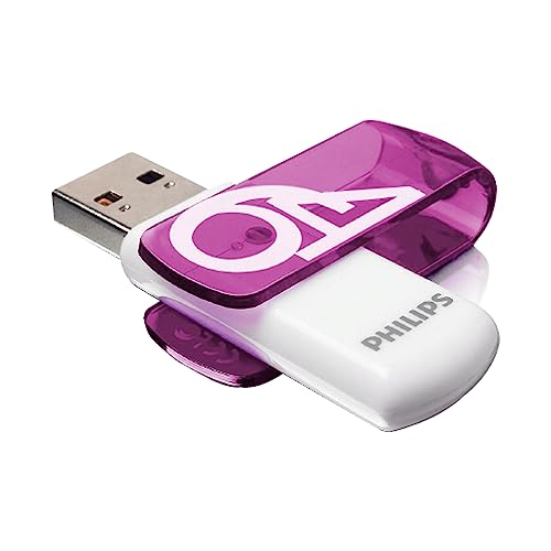 Avec 64 Go de mémoire, vous avez assez de capacité pour stocker plus de 18.000 de vos photos préférées ou 11.200 fichiers de musique MP3* , *) Basé sur des photos compressées en jpg 10MP et des fichiers MP3 de 3 minutes (256kp s, taille 5,7 Mo). Transfert de données avec USB 2.0 haute vitesse le lecteur flash USB Philips Vivid est un support rapide et fiable qui vous permet de lire et d'écrire tous vos fichiers préférés, comme les photos et les fichiers musicaux. Un indicateur LED pratique vous indique si le lecteur est correctement connecté et s'il fonctionne correctement. Le voyant clignote lors de la copie. Design pivotant le capuchon pivotant protège le port USB lorsque le lecteur n'est pas utilisé. Le stockage au format de poche qui vous permet d'emporter partout votre musique, vos vidéos et vos photos préférées. Y compris un œillet pratique pour l'attacher à un porte-clés. Livraison Philips Vivid High-Speed clé USB 2.0 Flash Drive 64 Go, avec capuchon pivotant, facile à utiliser, convient comme mémoire de sauvegarde, blanc violet